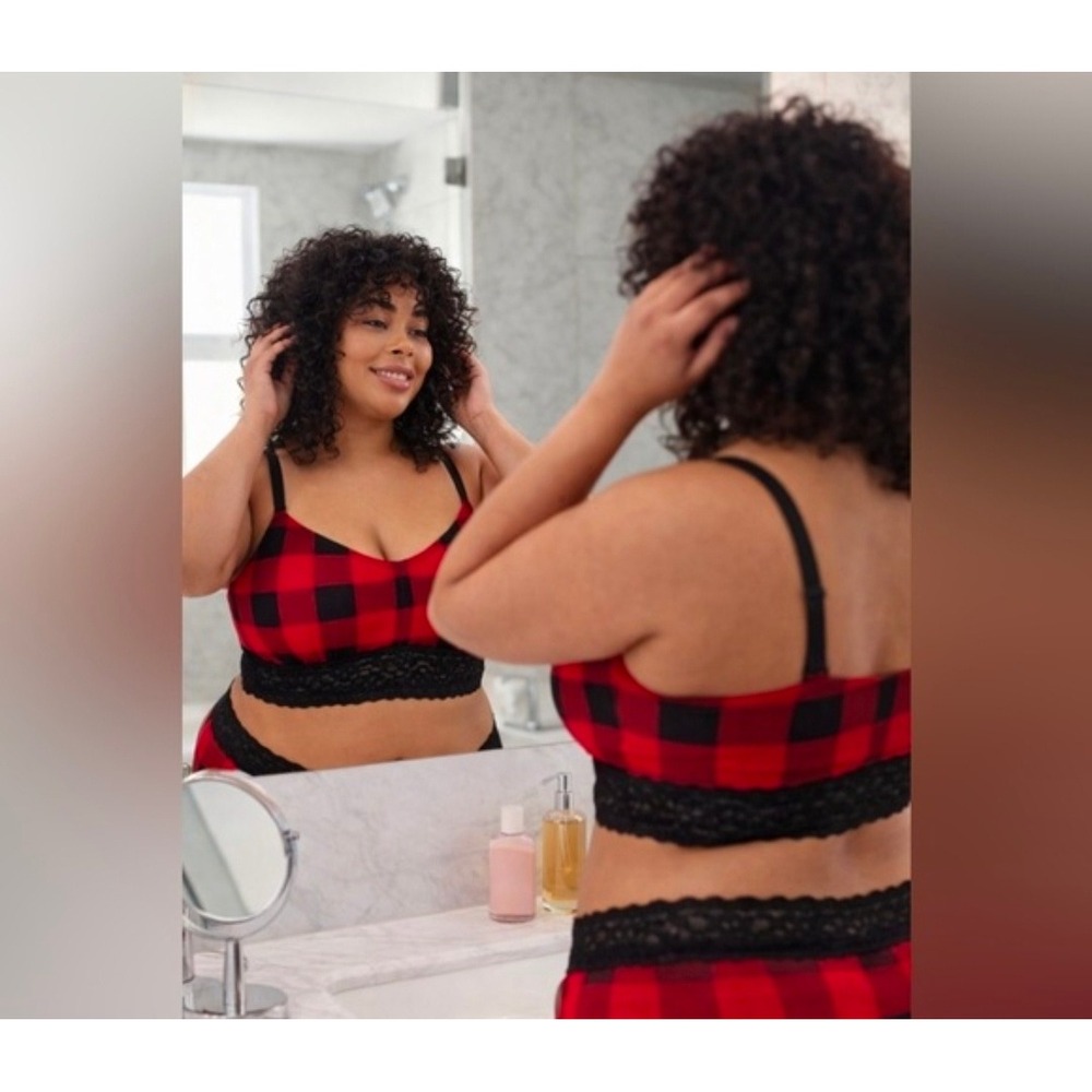 Torrid Curve Red Plaid Lace Trim Longline Bralette Adjustable Straps Size 2